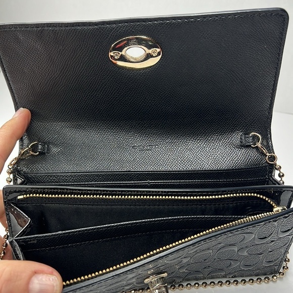 Coach Riley Black Patent Leather Full Logo Crossbody Wallet on a Chain Bag - Picture 7 of 13